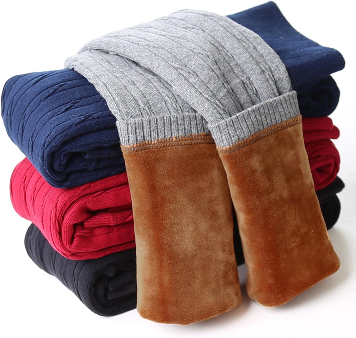 DCOIKO Girls Pants Velvet Skinny Warm Thick Leggings Fleece Lined Elastic Waist Knitting Trousers