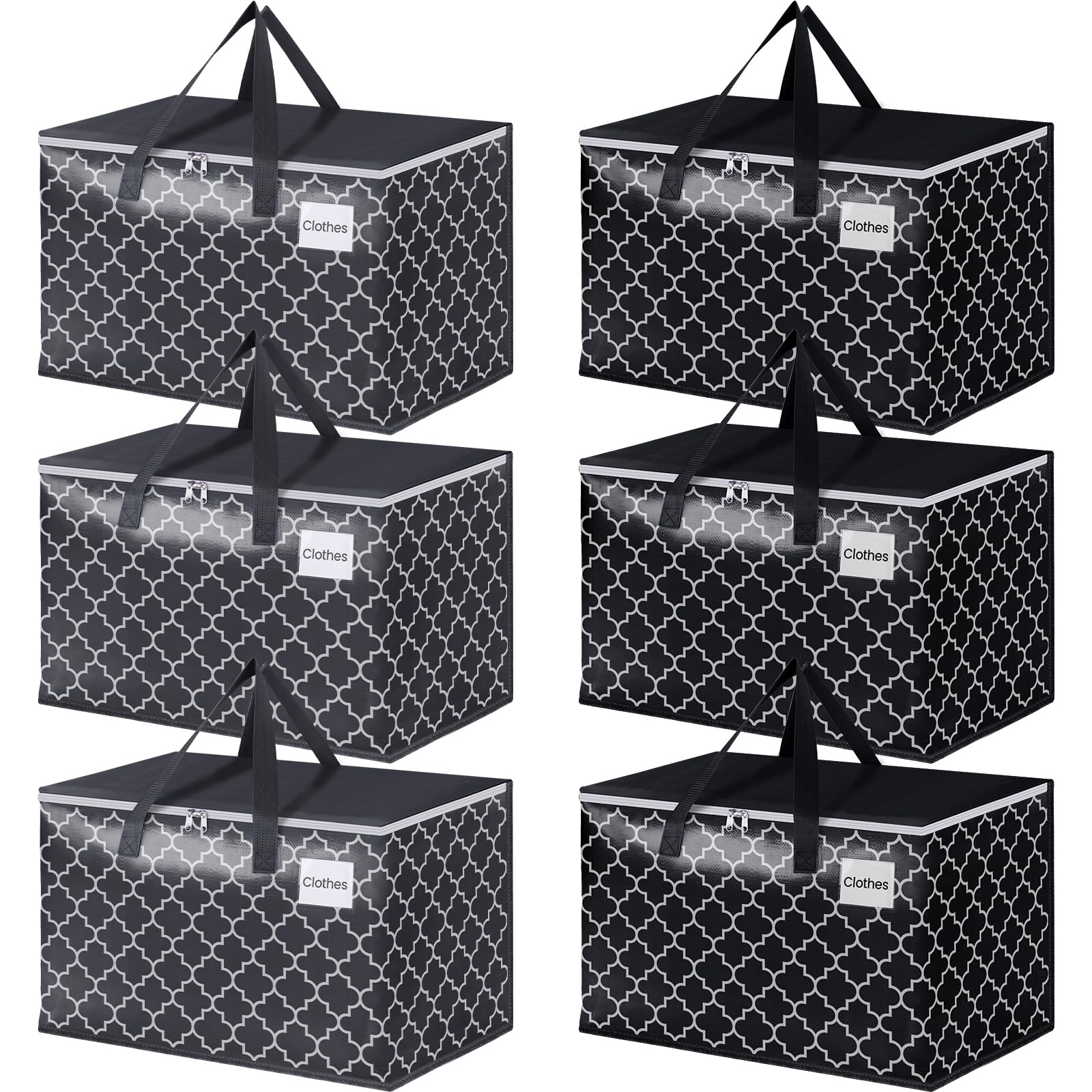 EpicTotes Extra Large Moving Bags, Heavy-Duty Storage Totes with Zipper Top and Sturdy Handles, Moving Supplies for Space Saving and Packing, Collapsible Storage Bags, Black & Gray, 125L, 6-Pack Image