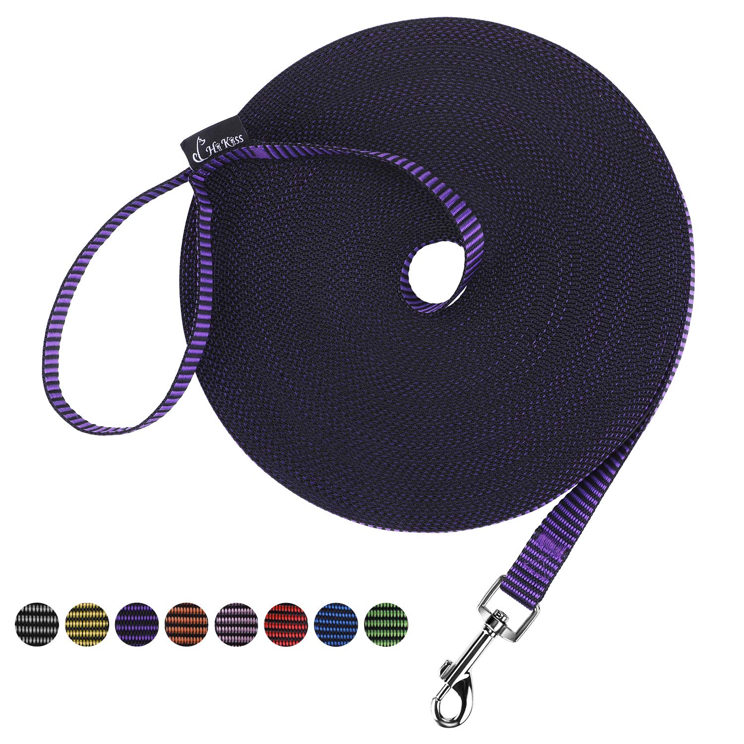 Hi Kiss Dog/Puppy Obedience Recall Training Agility Lead - 15ft 20ft 30ft 50ft 100ft Training Leash - Great for Training, Play, Camping, or Backyard(20ft,Black_Purple) — image 1
