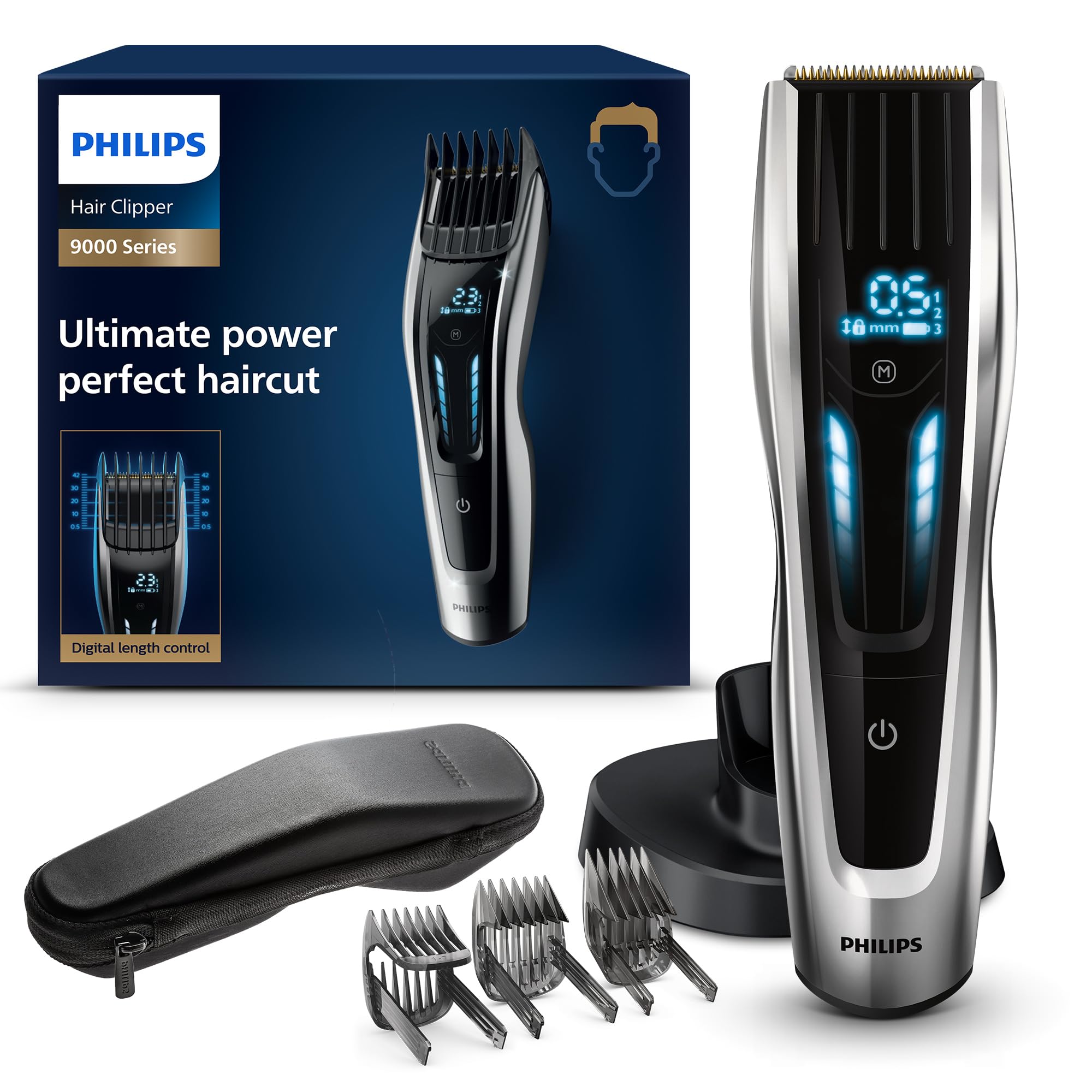 Philips Hair Clipper Série 9000 - Tondeuse à Cheveux avec Interface à Balayage Tactile (Modèle HC9450/20)