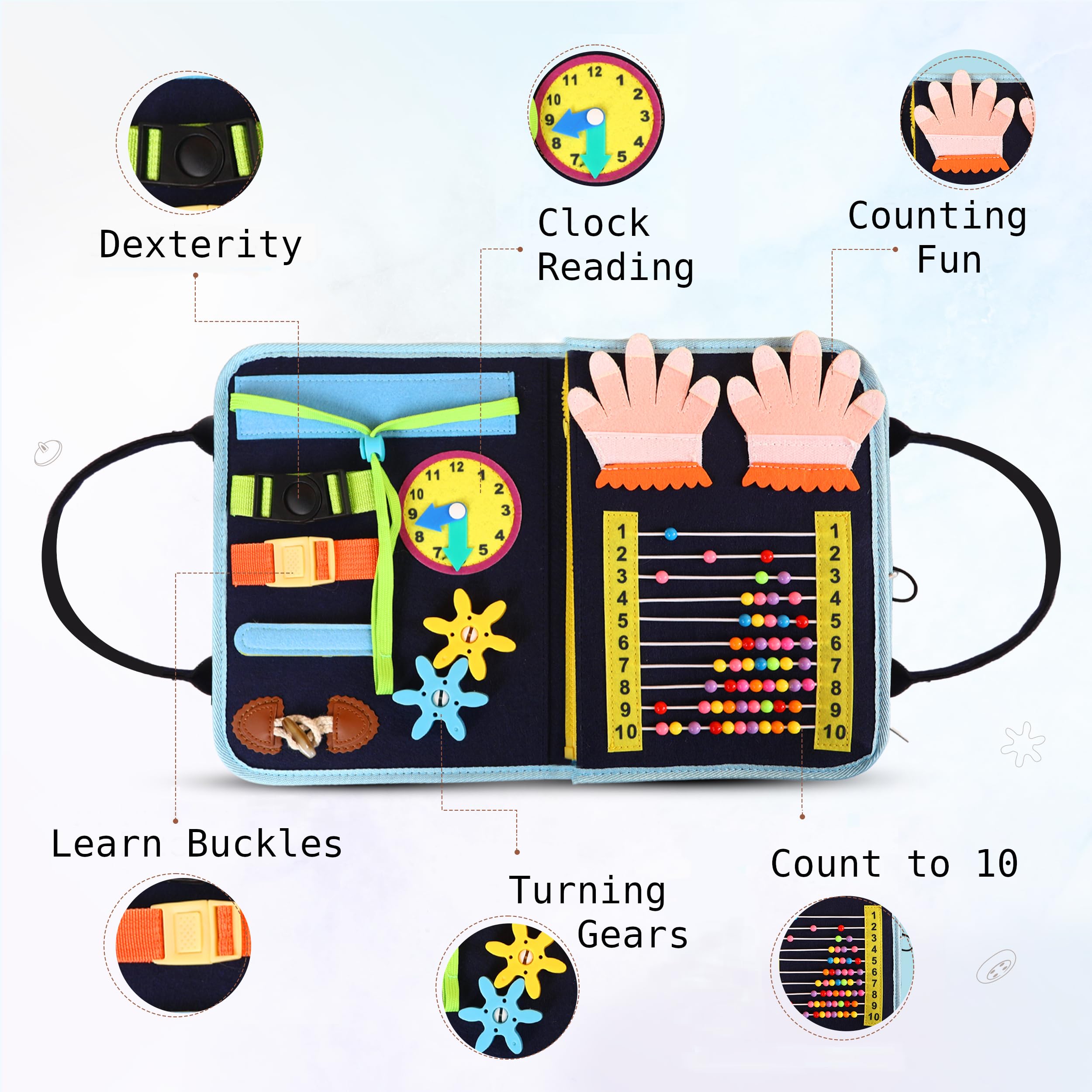 JAGSYJOY Busy Book for Toddlers - Montessori Busy Board with Sensory Activities for Learning Fine Motor Skills, Travel Toys for Toddlers for Airplane, Car. for Boys and Girls.
