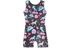 EQSJIU Gymnastics Leotards with Shorts for Girls Unicorn Rainbow Balloon Flower Sparkly Gradient Colors Biketard 1-10 Years