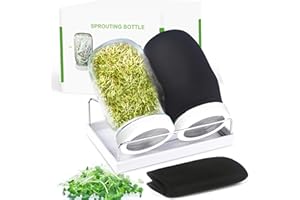 KITMIIDO Seed Sprouting Kit, 2 Large Wide Mouth Mason Jars with Sprout Lids, Blackout Sleeves, Drain Tray, Stainless Steel Stand, Sprouts Growing Kit for Bean, Broccoli, Alfalfa (White)