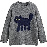 CIDER Women’s Cat Sweater Long Sleeve Crew Neck Fun Graphic Cute Patterned Chunky Pullover Sweater Tops