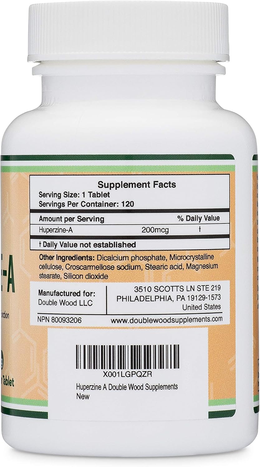 Huperzine A 200mcg (Third Party Tested) Made in The USA, 120 Tablets, Nootropics Brain Supplement to Promote Acetylcholine, Support Memory and Focus by Double Wood Supplements: Health & Personal Care