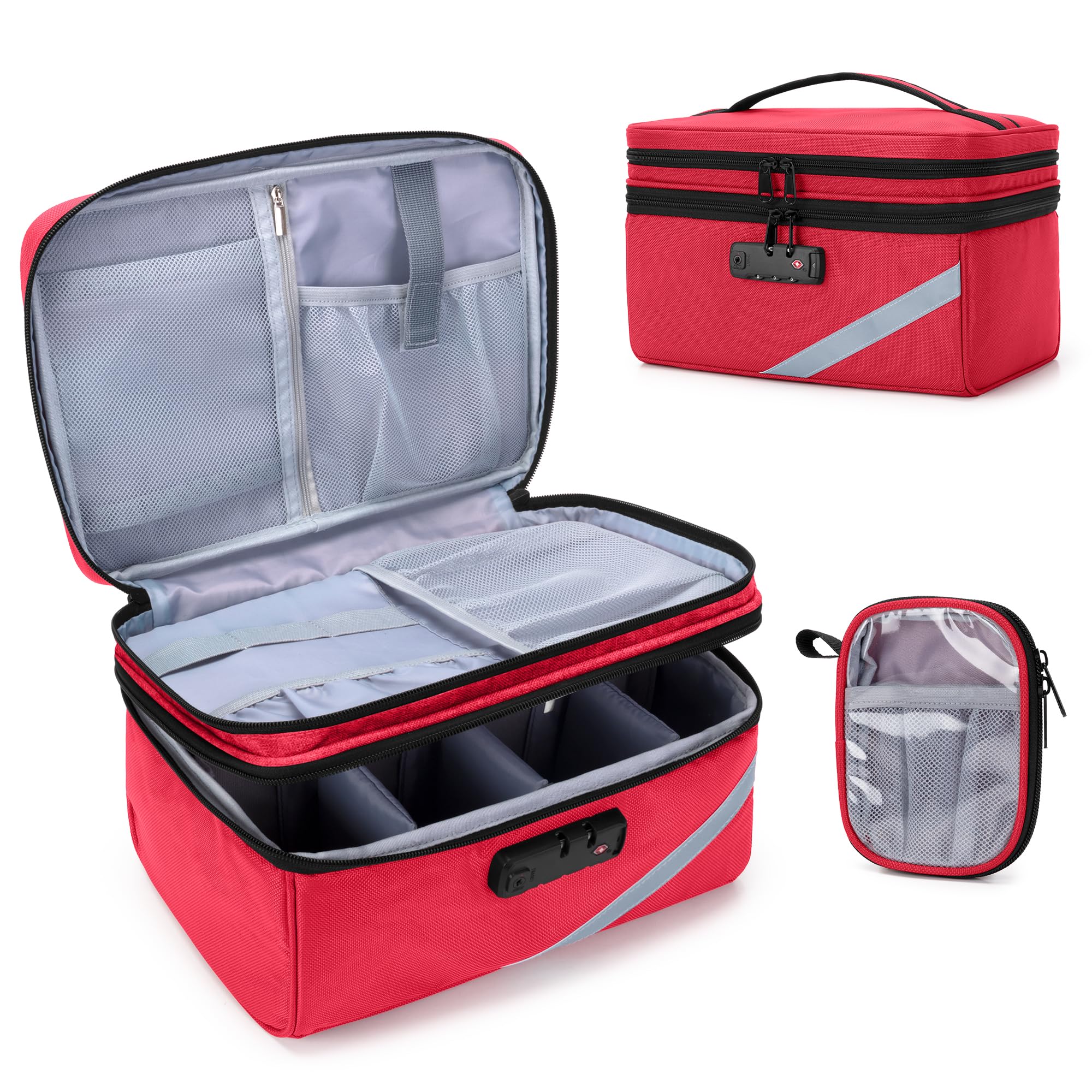Trunab Small Medical Bag with Lock, Medicine Storage Organizer Bag with Mini Pouch for Home, Travel, Emergency, Red(Empty Bag), Patented Design