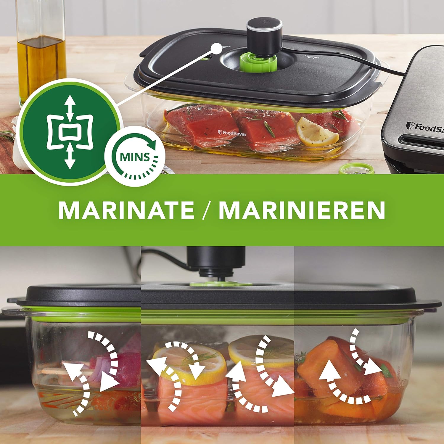 FoodSaver Preserve & Marinate Vacuum Food Storage Container, Transparent / Black, 1.8 Litre - Image 4