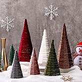 Kigley 6 Pcs Neutral Velvet Christmas Cone Tree 6" 8" 10.5" Velvet Cone Pedestal Christmas Tree Home Decorations Xmas Table Centerpiece Farmhouse Xmas New Year Home Winter Holiday Tabletop Decor