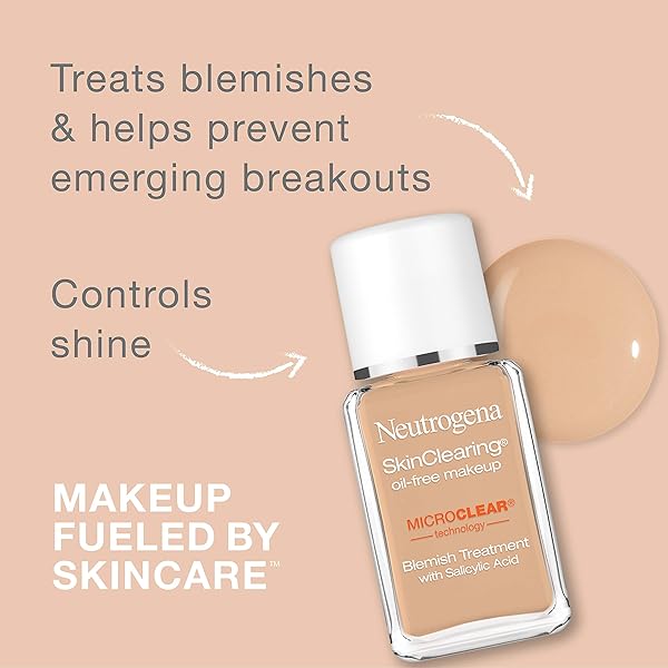 NEUTROGENA SKINCLEARING OIL-FREE ACNE AND BLEMISH FIGHTING LIQUID FOUNDATION WITH SALICYLIC ACID ACNE MEDICINE, SHINE CONTROLLING, FOR ACNE PRONE SKIN, 60 NATURAL BEIGE, 1 FL. OZ