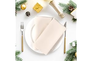 THE BEER VALLEY Cloth Dinner Napkins with Hemmed Edges 18x18 Inches Washable - 100% Polyester Soft & Comfortable Reusable Napkins for Weddings, Parties or Daily Use (Set of 4, Almond Beige)