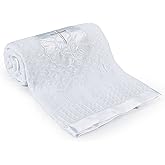 Booulfi Baby Blankets Neutral Cross Embroidered Blankets for Boys Girls White Newborn Baby Baptism Christening Blanket,Satin Border Nursing Shawl Cover Size 36x50