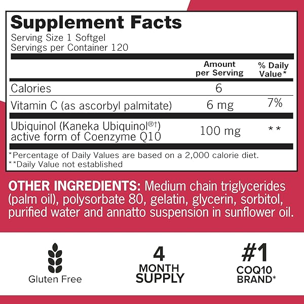QUNOL MEGA UBIQUINOL COQ10 100MG, SUPERIOR ABSORPTION, PATENTED WATER AND FAT SOLUBLE NATURAL SUPPLEMENT FORM OF COENZYME Q10, ANTIOXIDANT FOR HEART HEALTH, 120 COUNT (PACK OF 1) SOFTGELS
