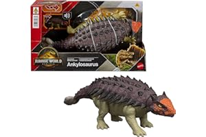 Mattel Jurassic World Rebirth Wild Roar Dinosaur Toy, Posable Ankylosaurus Figure, Tail Controlled Head Butt & Multi Attack & Sound, Digital Play