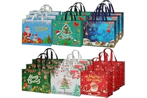 habgp Large Christmas Gift Bags 18 Pack, Reusable Gift Tags Non-Woven Christmas Gift Bags with Handles for Gifts Holiday Xmas Party Gifts Wrapping Shopping Favors