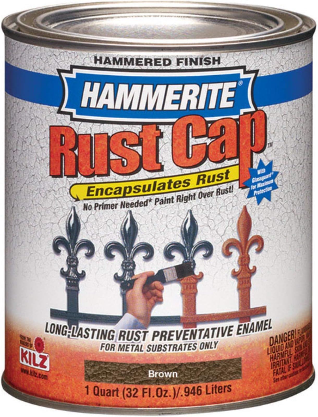 Masterchem 43120 Hammerite Rust Cap Rust Preventative Paint Hammered Brown 1 Qt