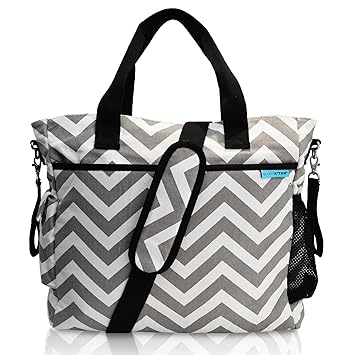 grey and tan changing bag