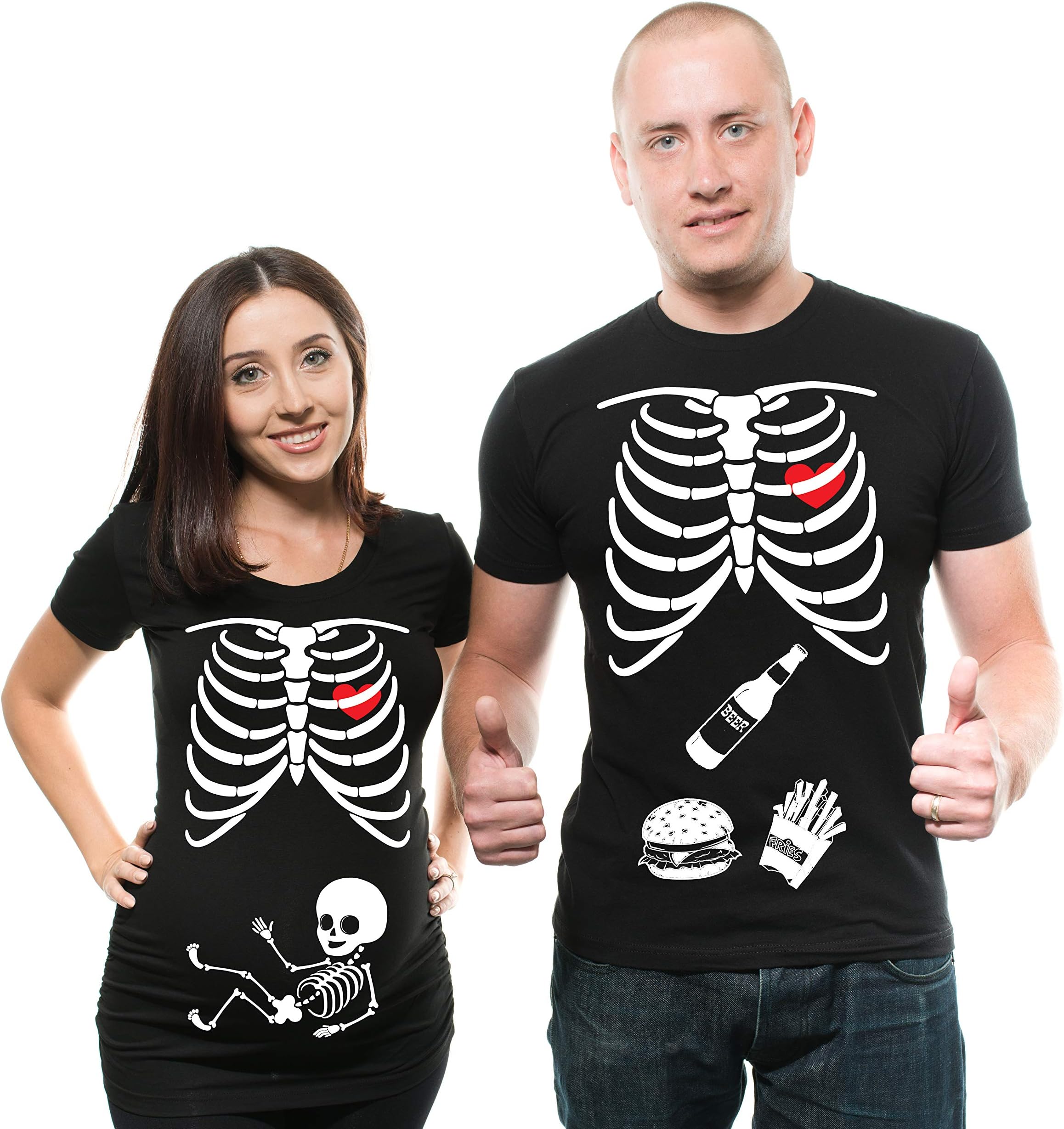Skeleton Maternity Halloween Couple Matching Shirts Pregnancy Tees X-Ray Skeleton T-Shirt…