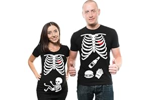 SILK ROAD TEES Skeleton Maternity Halloween Couple Matching Shirts Dad and Mom Costume Tee Shirts Pregnancy Tees X-ray T-Shirt
