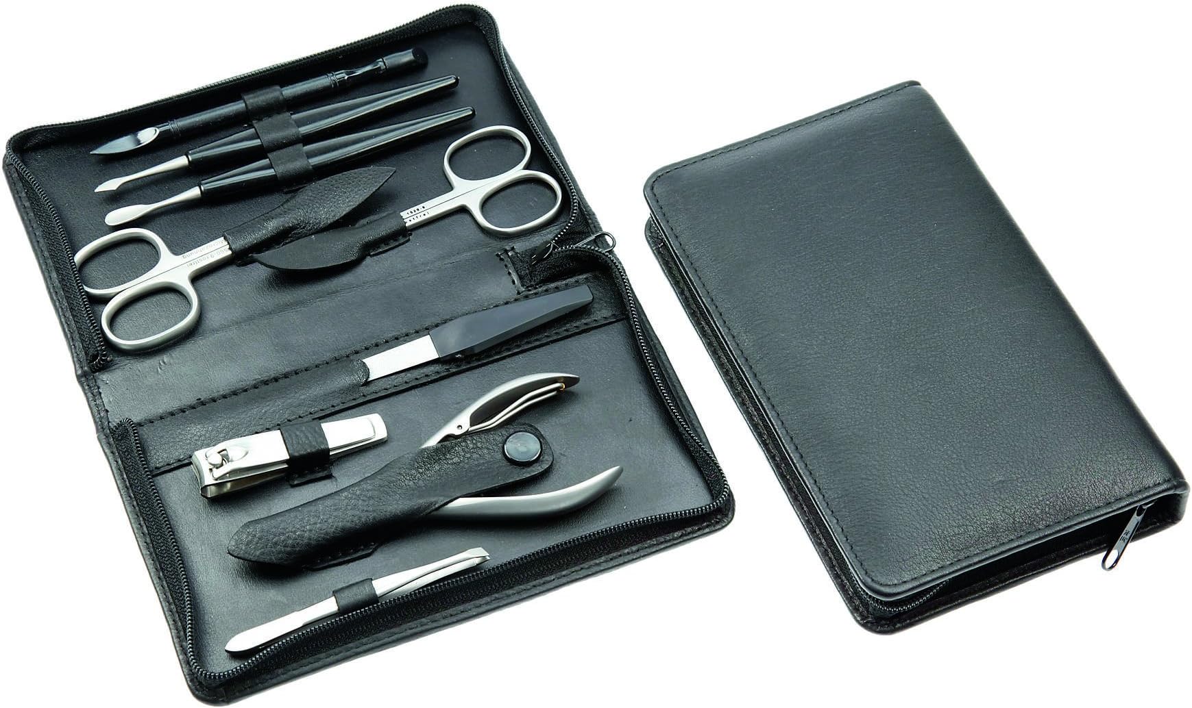 Sonnenschein Large Stainless Manicure Set in Black Leather Case. Made by Hans Kniebes, Germany