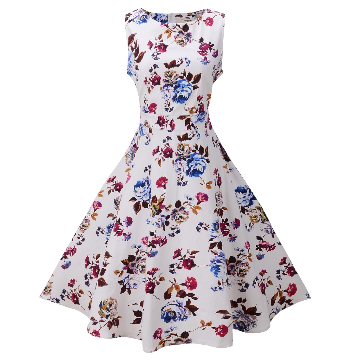 IGENJUN 1950's Vintage Floral Spring Garden Party Picnic Dress Party