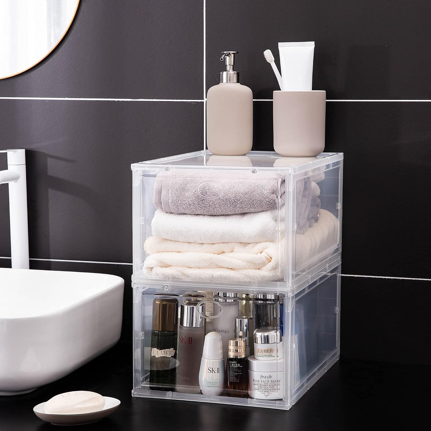 SOGOBOX Drop Front Shoe Box,Set of 6,Shoe Box Clear Plastic Stackable,Shoe Containers with lids,Shoe Storage Box and Shoe Organizer for Display Sneakers,Fit up to US Size 12(13.8”x 9.84”x 7.1”) Clear: Home Improvement