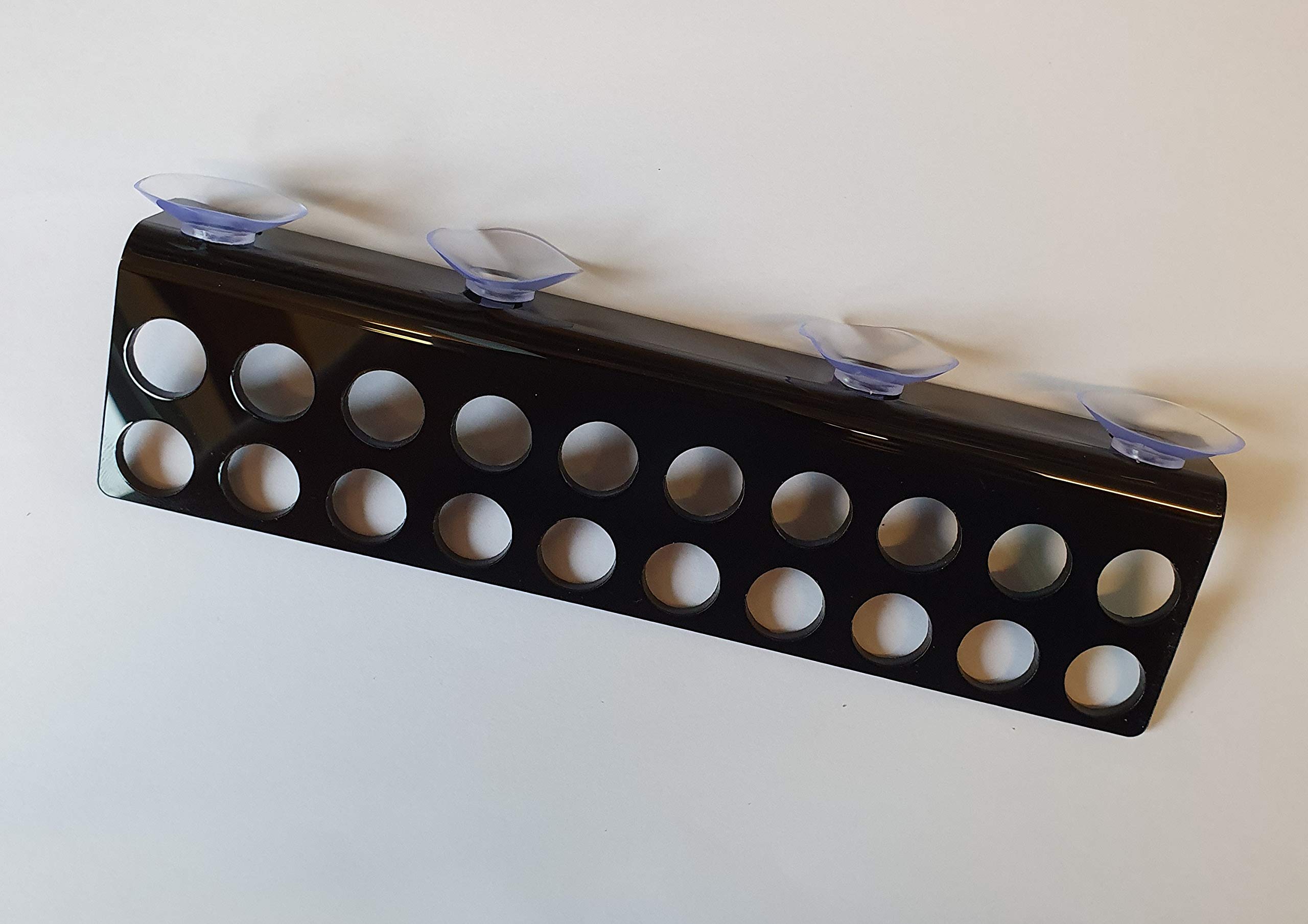 Reef-Geeks 20-Hole Acrylic Frag Rack – Premium Laser-Cut Coral Frag Holder with Suction Cups for Reef Tanks & Frag Grow-Out Systems (Black)