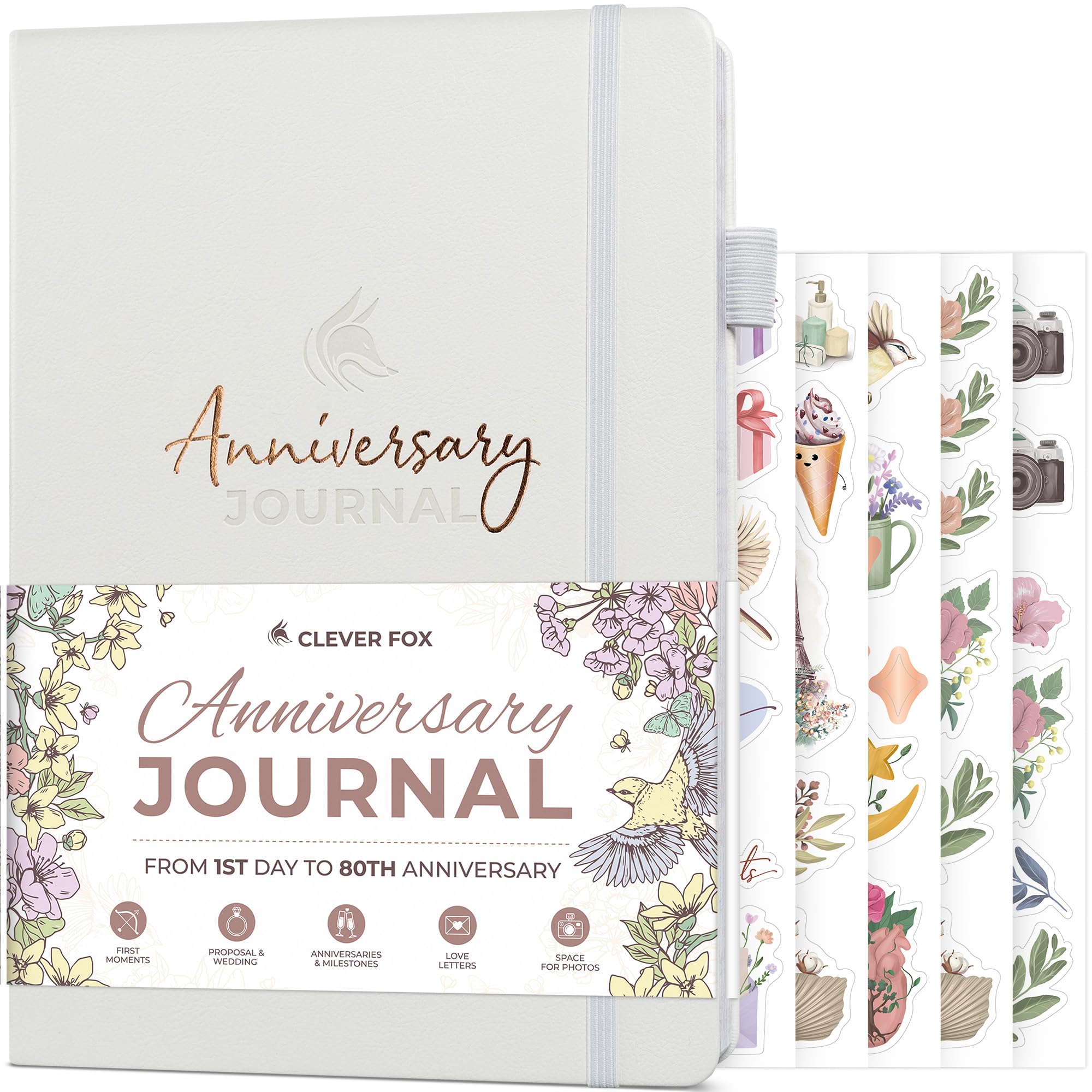 Clever Fox Anniversary Journal – Couple Memory Book & Photo Album with Writing Space – Wedding, Bridal Shower & Married Couple Gifts (White)