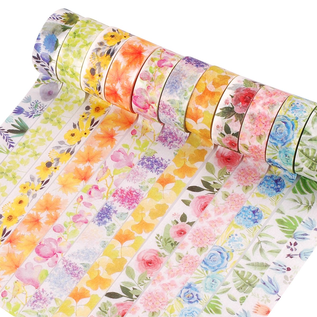 Knaid Floral Washi Masking Tape Set + Tape Dispenser, Spring Flower