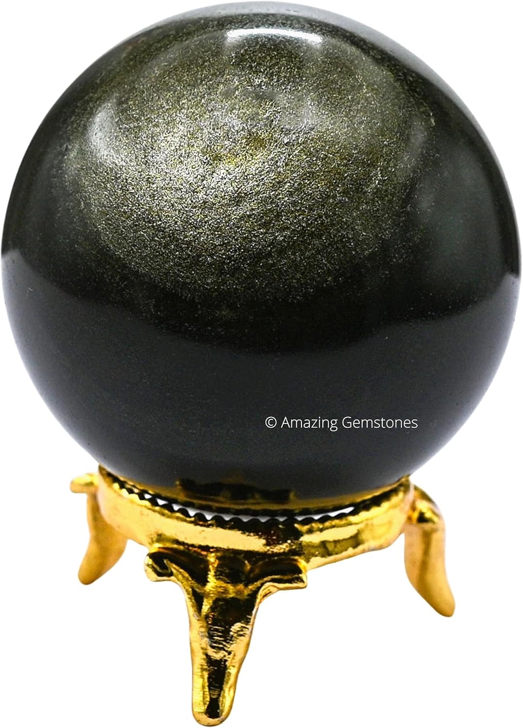 Mixed Media - Golden Sheen Obsidian Crystal Ball with Stand - 2