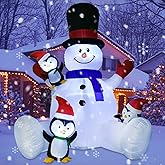 DearHouse 7Ft Lighted Christmas Inflatable Snowman with Three Cute Penguins, Building 3 LED Lights Outdoor Indoor Holiday Decorations Blow up Yard Inflatables Home Decor