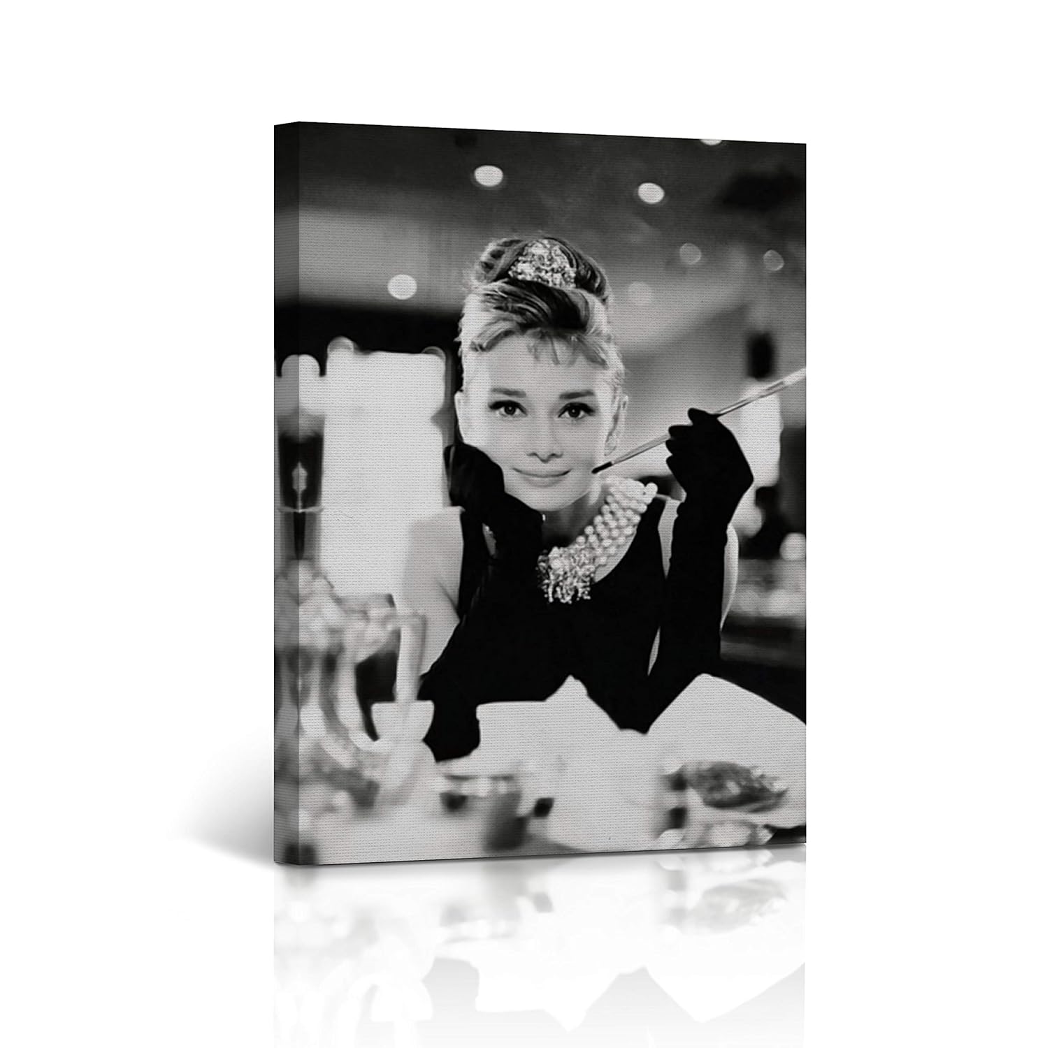 Buy4Wall Audrey Hepburn Wall Art Canvas Print Breakfast at Tiffany`s Picture on The Table Vintage Home Decor Framed Artwork - Ready to Hang -%100 Handmade in The USA - 12x8
