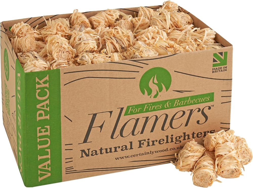Flamers Natural Wood Wool Firelighters 200 Pack UK Made