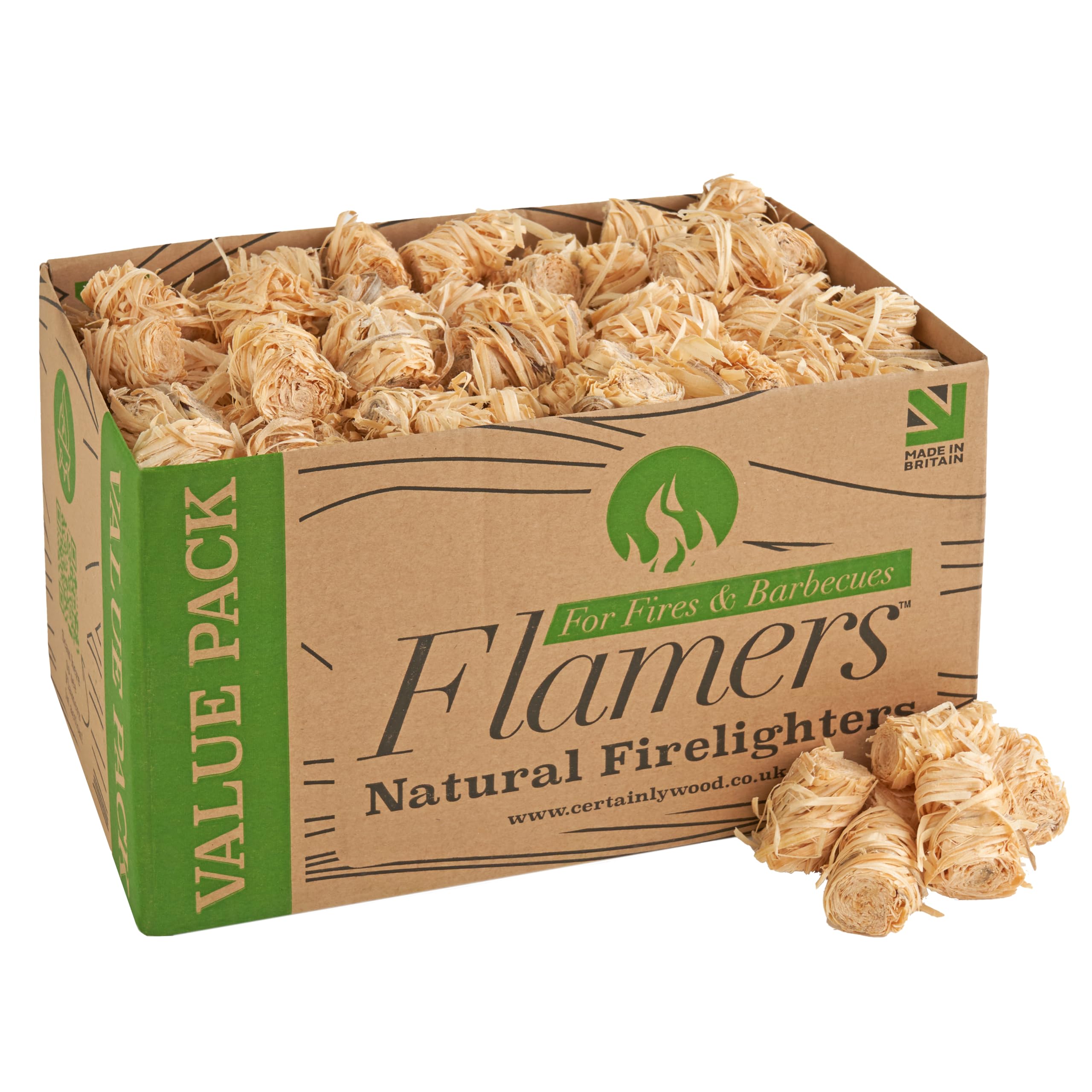 Flamers Natural Wood Wool Firelighters 200 Value Pack – Fire Lighters for Wood Burner, Open Fires and Fireplaces – BBQ starter – Fires starters- Made by us in the UK
