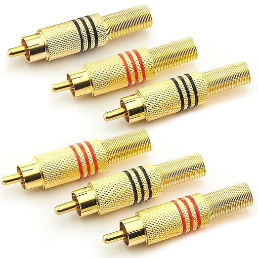 Saxonia 6X Cinch Stecker Audio RCA Verbindungsstück Hochwertige Cinchstecker Verlängerung für Kabel zum Löten (auch schraubba