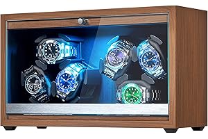ANWBROAD Watch Winder 6 with LED and Super Quiet Motor 4 Rotating Modes Watches Winder box Watch Shaker with Type-C Adapter UJWW003A