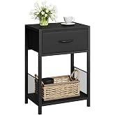 YAUKOMEL Night Stand with Fabric Drawer for Bedroom,Black Nightstand | Bedside Table,Storage Shelf, Metal Side Mesh, Side Table For Dorm, Living Room,Couch Side,Office ,Easy Assembly