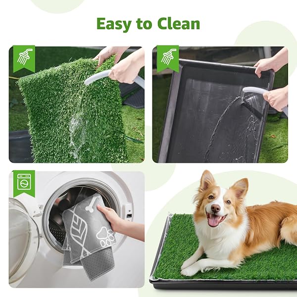 LOOBANI 41X27IN LARGE DOG LITTER BOX WITH 2 ARTIFICIAL GRASS PATCH + 2 WASHABLE PEE PADS, QUICKLY ABSORBENCY PORTABLE PATIO POTTY FOR BALCONY APARTMENT USE