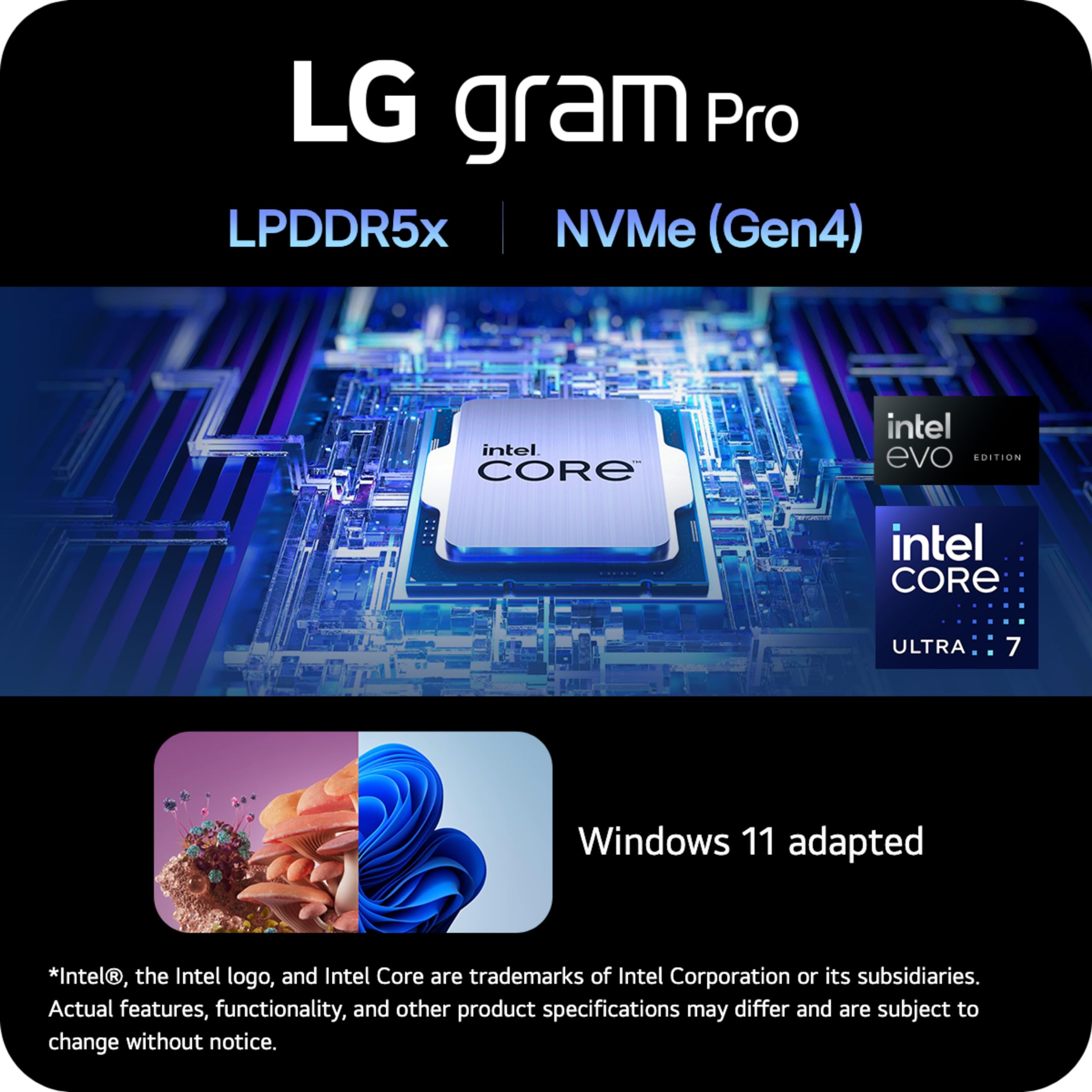 LG gram Pro 16-inch Thin and Lightweight Laptop, Intel Evo Edition - AI-enabled Intel Core Ultra 7 Processor, Windows 11 Home, 16GB RAM, 1TB SSD, Black