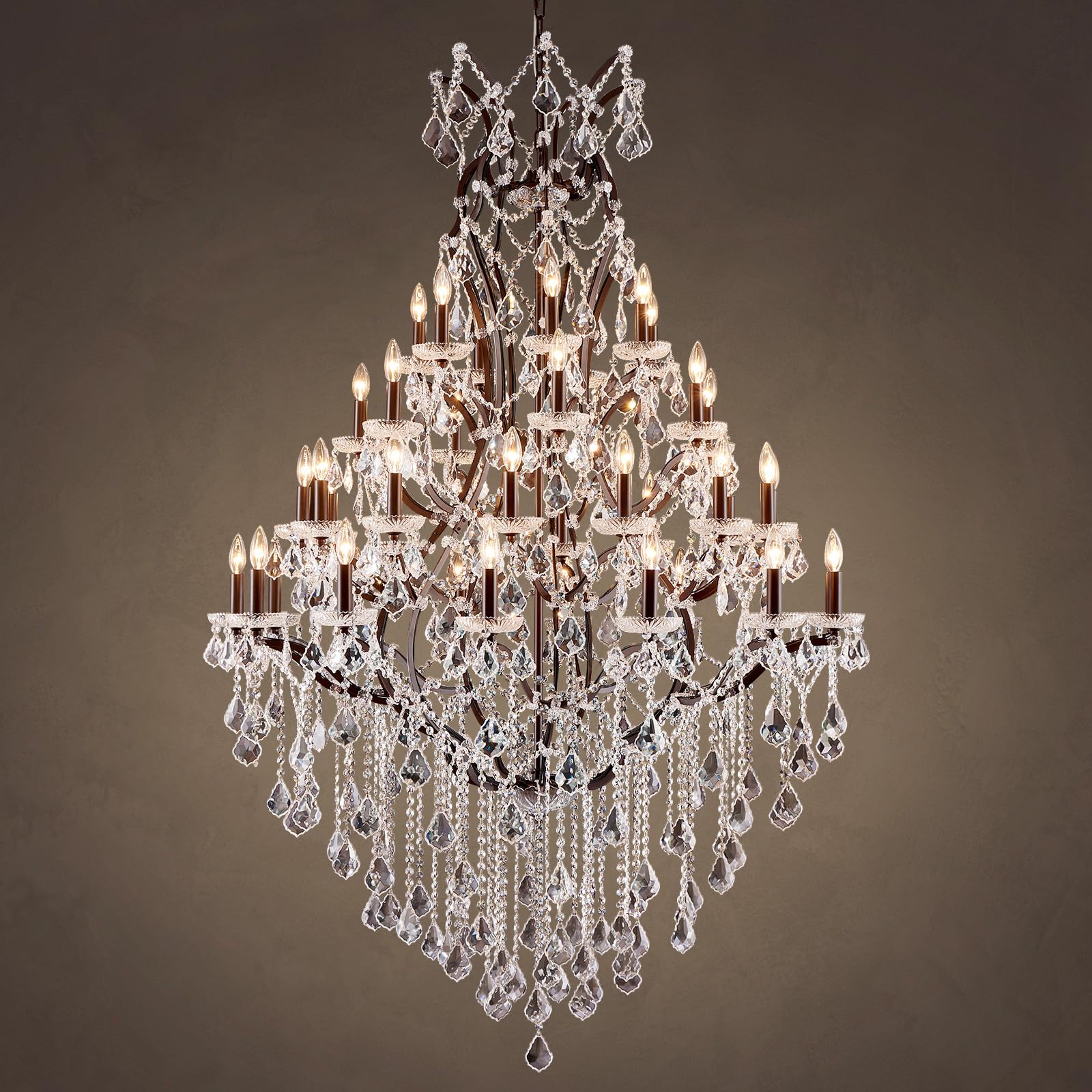 Photo 1 of ***SOME BROKEN HARDWARE*** HUANXISHA 42 Lights Large Crystal Chandeliers for High Ceilings Maria Theresa Chandelier Light Fixture Vintage Chandelier for Foyer Hallway Entryway Staircase Brown 75" H x 49.2" D