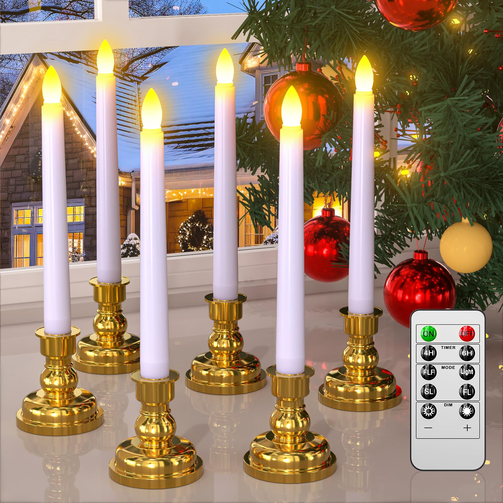 Photo 1 of *INCOMPLETE** PChero Window Candles with Remote Timer, 6 Packs 7.9" Battery Operated Flameless LED Taper Candles Lights with Removable Gold Candle Holders, Ideal for Thanksgiving Table Christmas Fall Home Decor