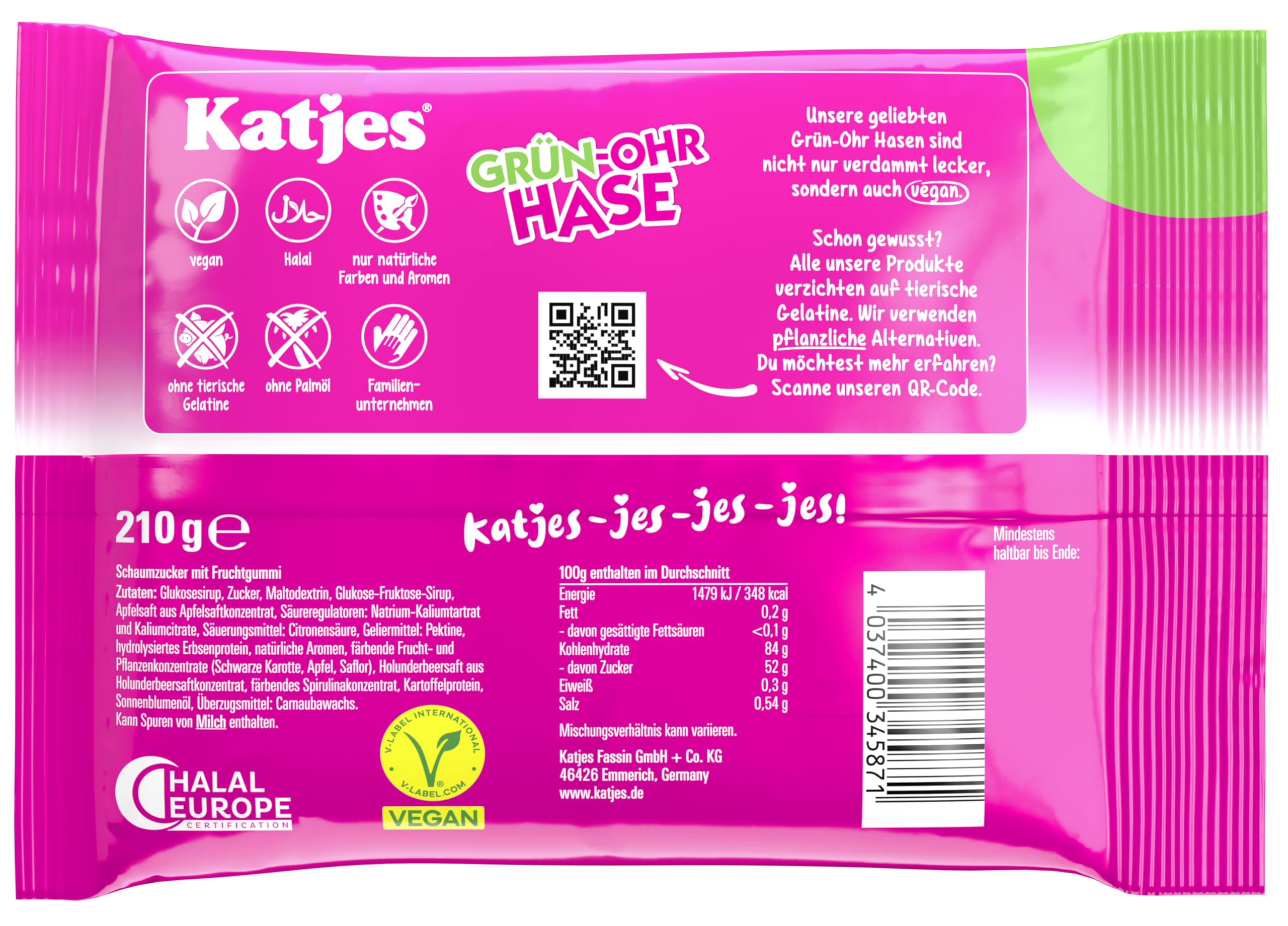 Katjes Grün-Ohr Hase Vorratspack – Schaumzucker mit Fruchtgummi – in Häschen-Form, Vegan, Halal, 14 x 210g 3