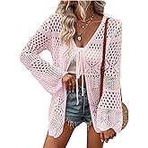 AI'MAGE Womens Kimono Beach Cover Up Crochet Swimsuit Coverups Summer Loose Knit Cardigans Causal Blouse Tops Swimwear S-XXL