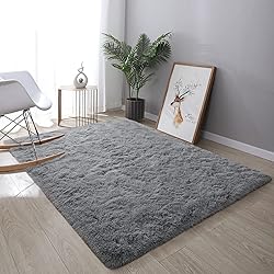 DweIke Fluffy Grey Rugs for Bedroom Living