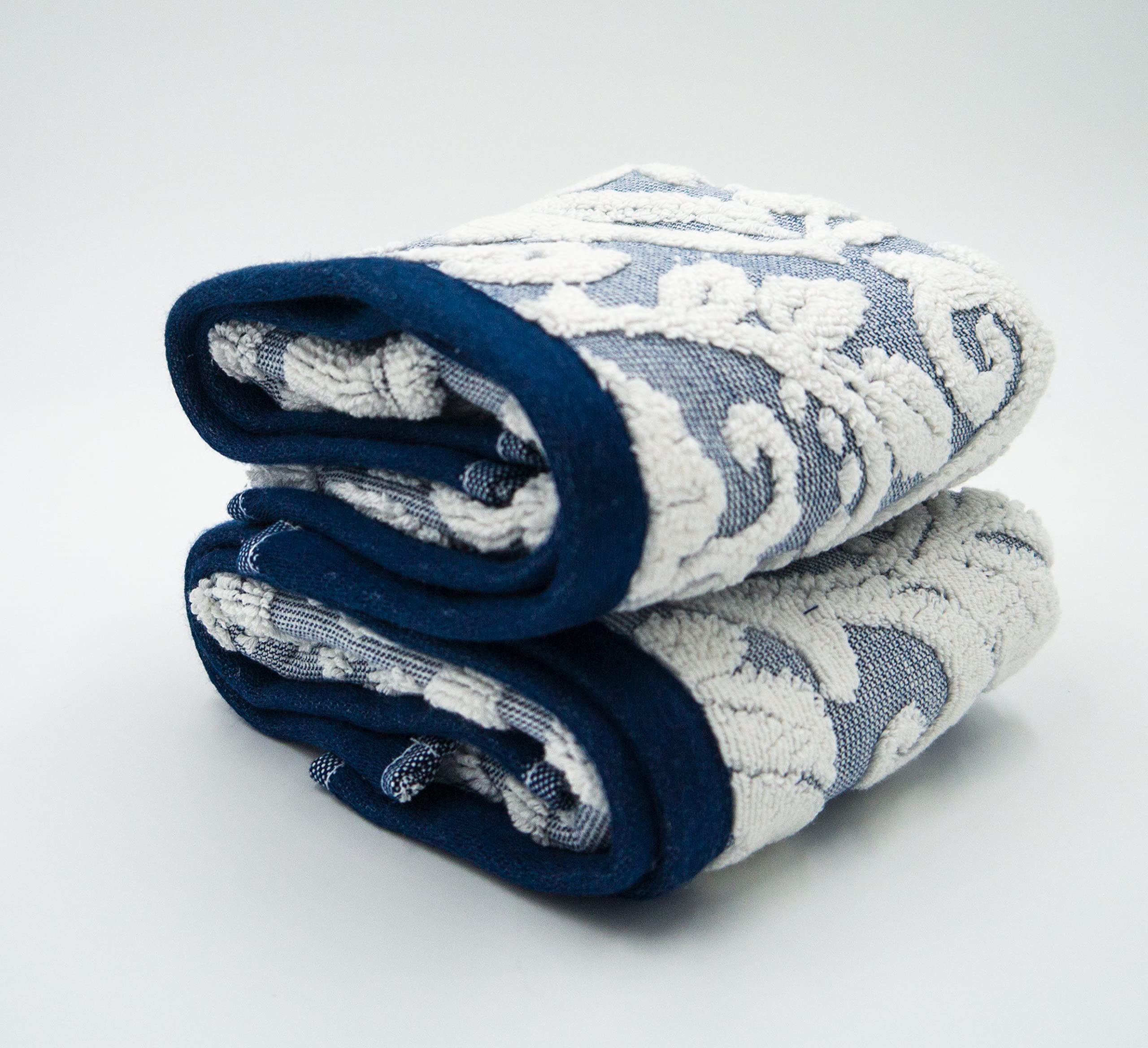 Lex's Linens Pack of 2 Jacquard Floral Navy Blue Guest Towels