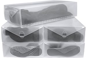 Greenco Clear Foldable Shoe Storage Boxes, 5 Pack - Stackable Heavy Duty Plastic Boot Storage Box, Perfect for Apartments, Small Spaces, and College Dorm Rooms, Shoe Box and Boot Organizer