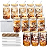 Cubotn 12 Set Thank You Gifts Employee Appreciation Gifts Bulk, 16 oz Glass Cups with Lids Straws Brushes and Gift Cards for Staff Coworker Friends Teacher Nurse