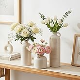 Geniff Ceramic Vase Set of 3 – Handcrafted Modern Farmhouse Decorative Vases, Neutral Pottery for Pampas Grass, Flowers, Table Centerpieces, Living Room, Mantel & Shelf Decor – Beige