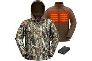 TIDEWE Men’s Heated Jacket 3-in-1 with Hood and Battery Pack, Heated Coat for Hunting, Skiing
