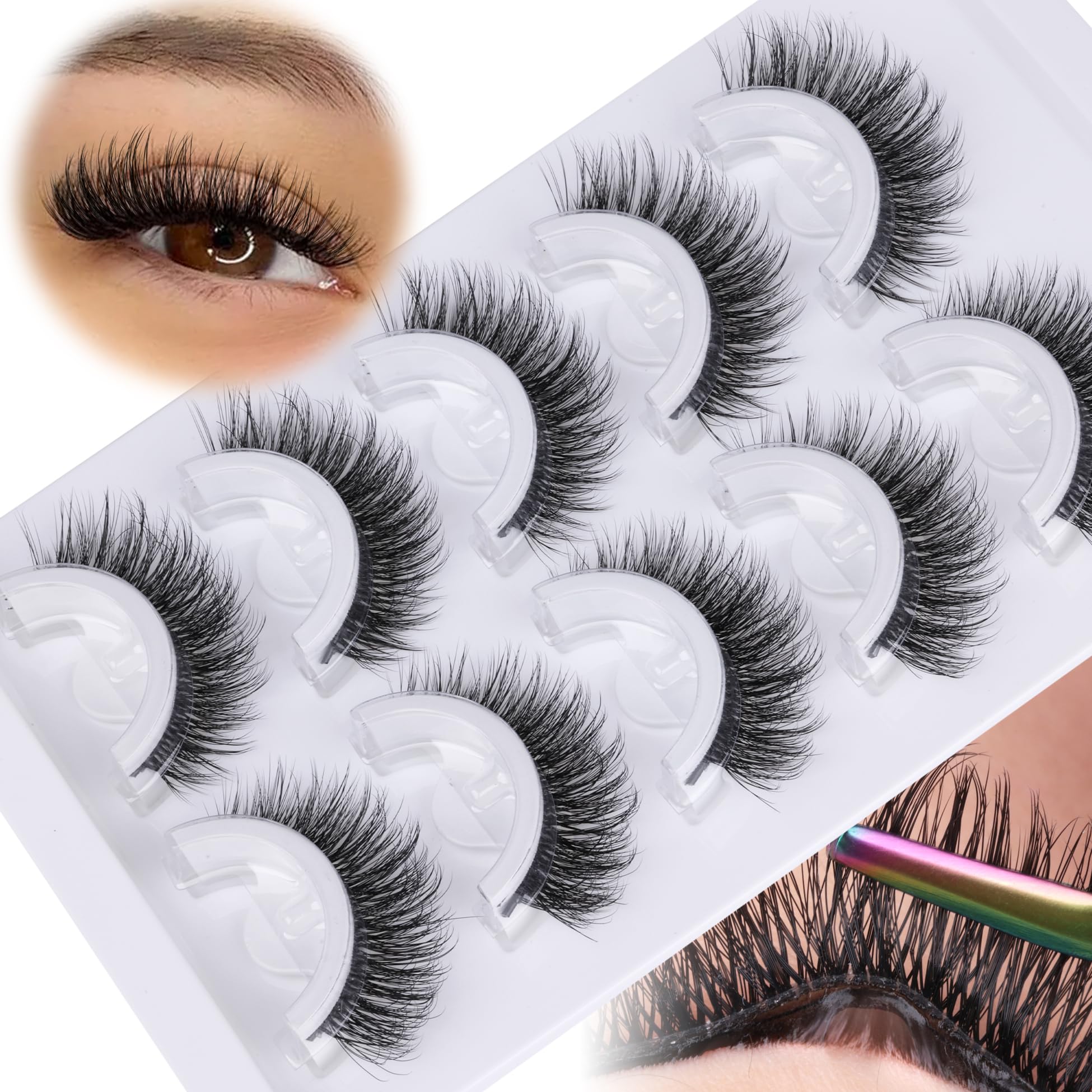 Photo 1 of Cat Eye Self Adhesive Eyelashes Natural Look Wispy Self Adhesive Lashes Reusable Natural Strip Eyelashes No Glue Needed D-Curly Natural Faux Mink Lashes False Eyelash 5 Pairs by Zegaine