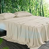 Cooling Sheets Set Full Size, Viscose Derived from Bamboo for Hot Sleepers | Deep Pocket Up to 15 Inch | Silky Soft & Breathable Bedding - 4PC (Full, Sand)
